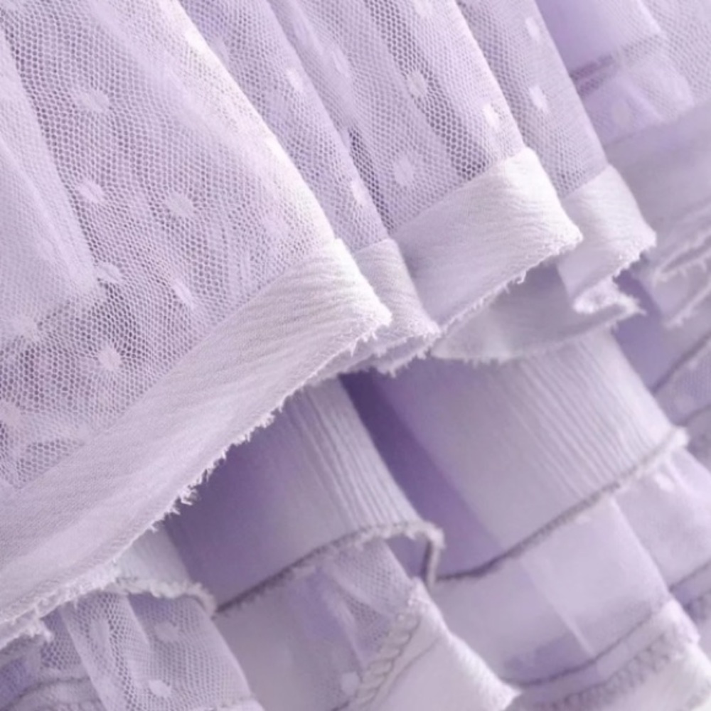 Boho Halter Dot Ruffle Mini Dress Lilac - Picture 6 of 6